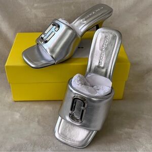 NEW Womens Size 9 Marc Jacobs The J Marc Silver Leather Slide Mule Sandals Heels